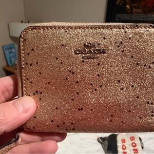 Coach Rose Gold Glitter Star Zip Wallet